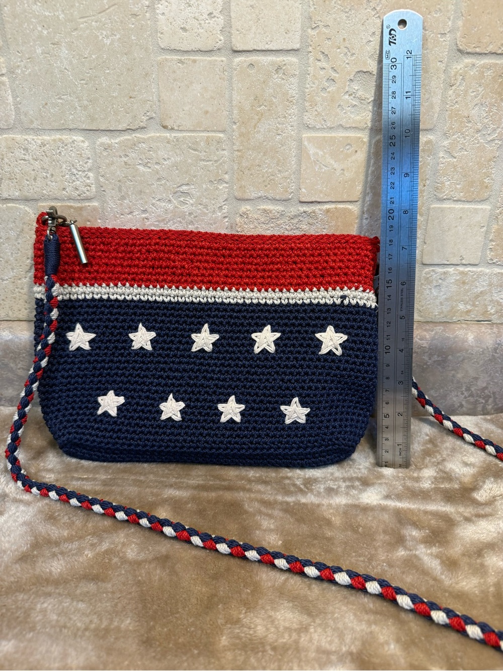 The Sak Handmade Navy, Red & White Star Crochet Crossbody Bag - Picture 2 of 6